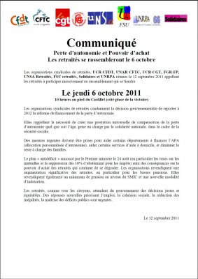 Communiqué de l'intersyndicale des retraités